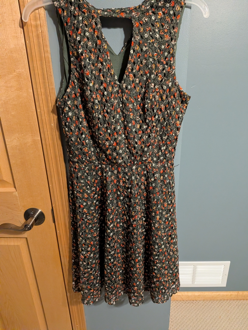 Xhilaration Black Mini Dress with Orange and Cream Floral Print